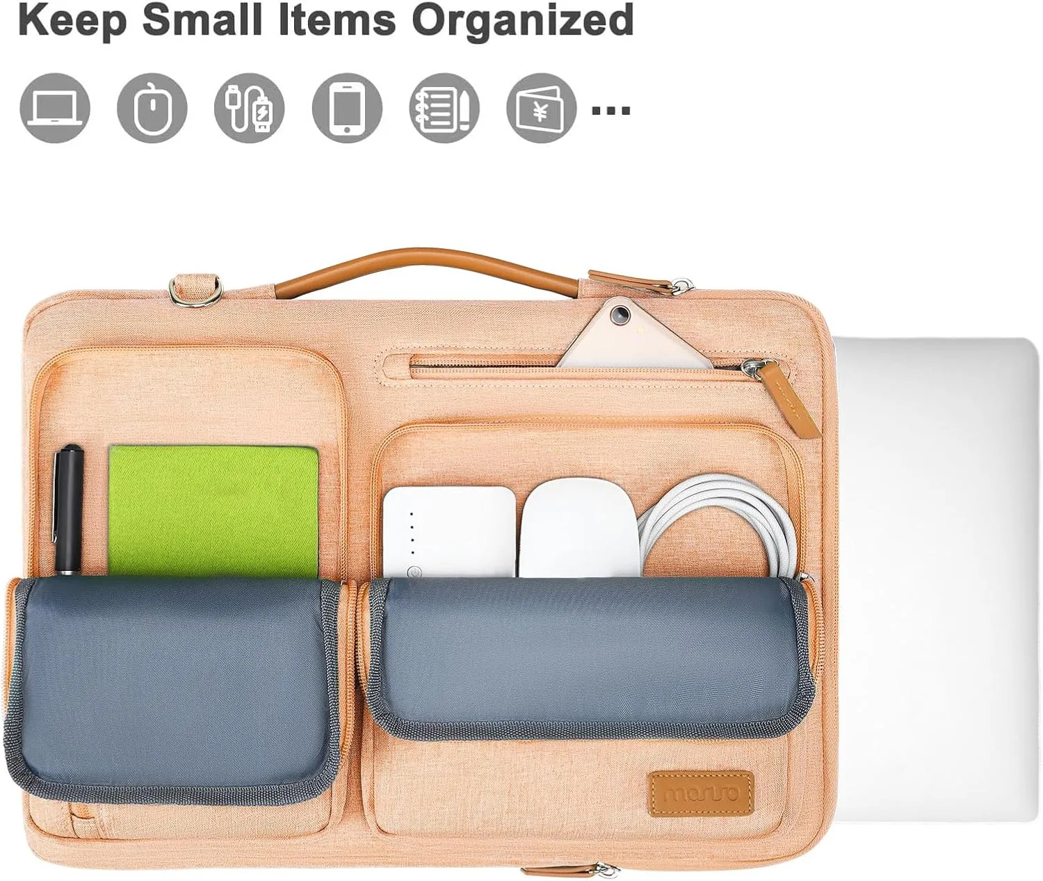 MOSISO 360 Protective Laptop Shoulder Bag,15-15.6 inch Computer Bags Compatible with MacBook Pro 16 inch, HP, Dell, Lenovo, Asus Notebook,Side Open Messenger Bag with 4 Zipper Pockets, Pastel Orange
