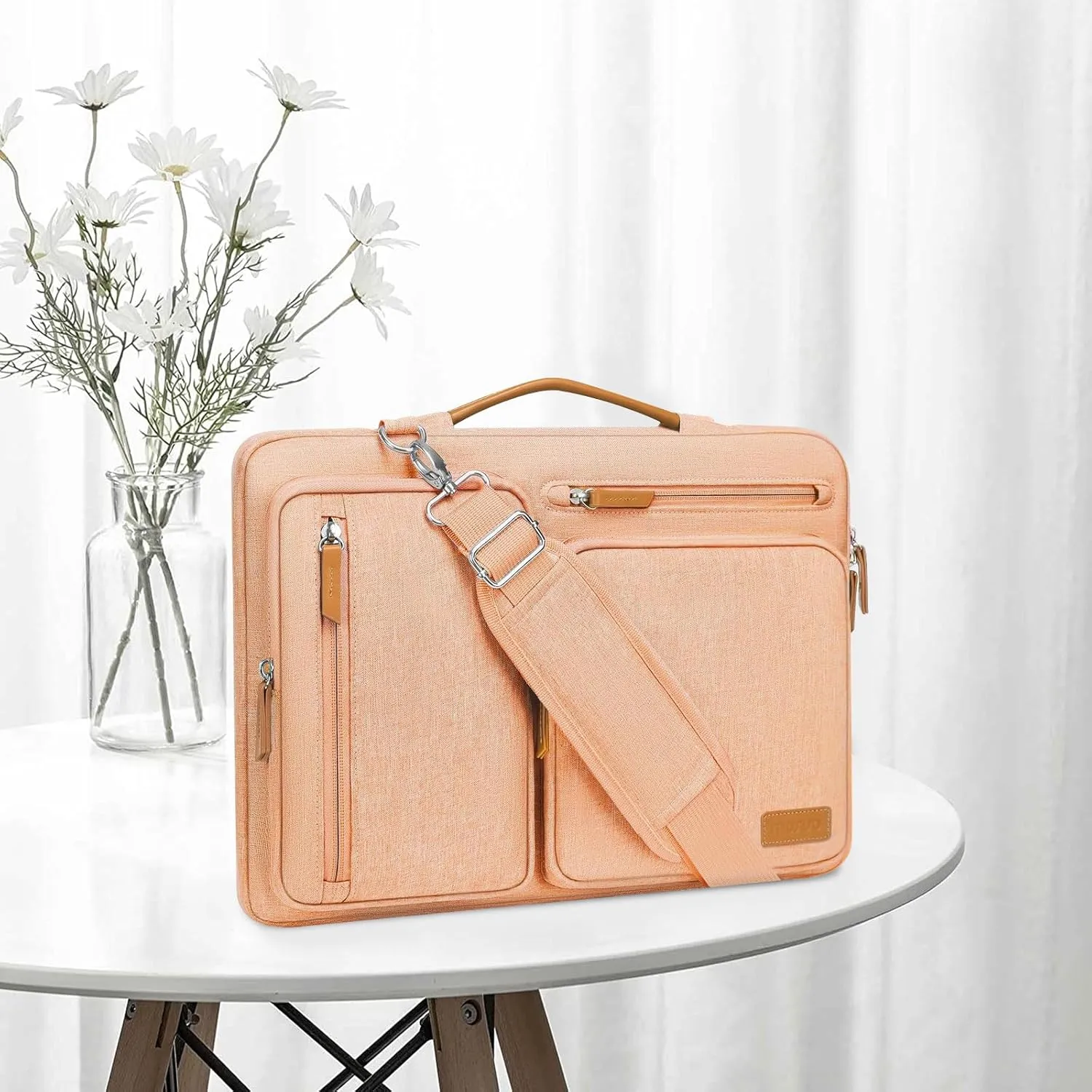 MOSISO 360 Protective Laptop Shoulder Bag,15-15.6 inch Computer Bags Compatible with MacBook Pro 16 inch, HP, Dell, Lenovo, Asus Notebook,Side Open Messenger Bag with 4 Zipper Pockets, Pastel Orange