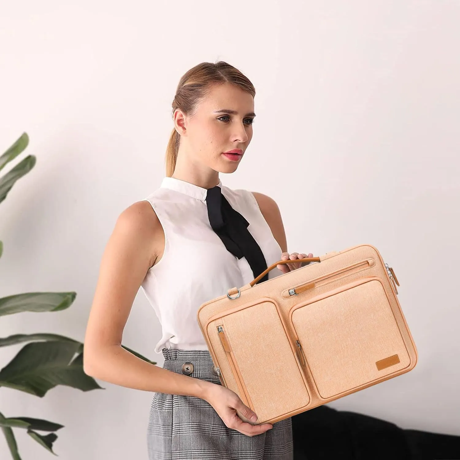 MOSISO 360 Protective Laptop Shoulder Bag,15-15.6 inch Computer Bags Compatible with MacBook Pro 16 inch, HP, Dell, Lenovo, Asus Notebook,Side Open Messenger Bag with 4 Zipper Pockets, Pastel Orange