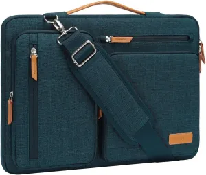 MOSISO 360 Protective Laptop Shoulder Bag,15-15.6 inch Computer Bags Compatible with MacBook Pro 16 inch, HP, Dell, Lenovo, Asus Notebook,Side Open Messenger Bag with 4 Zipper Pockets, Teal Green