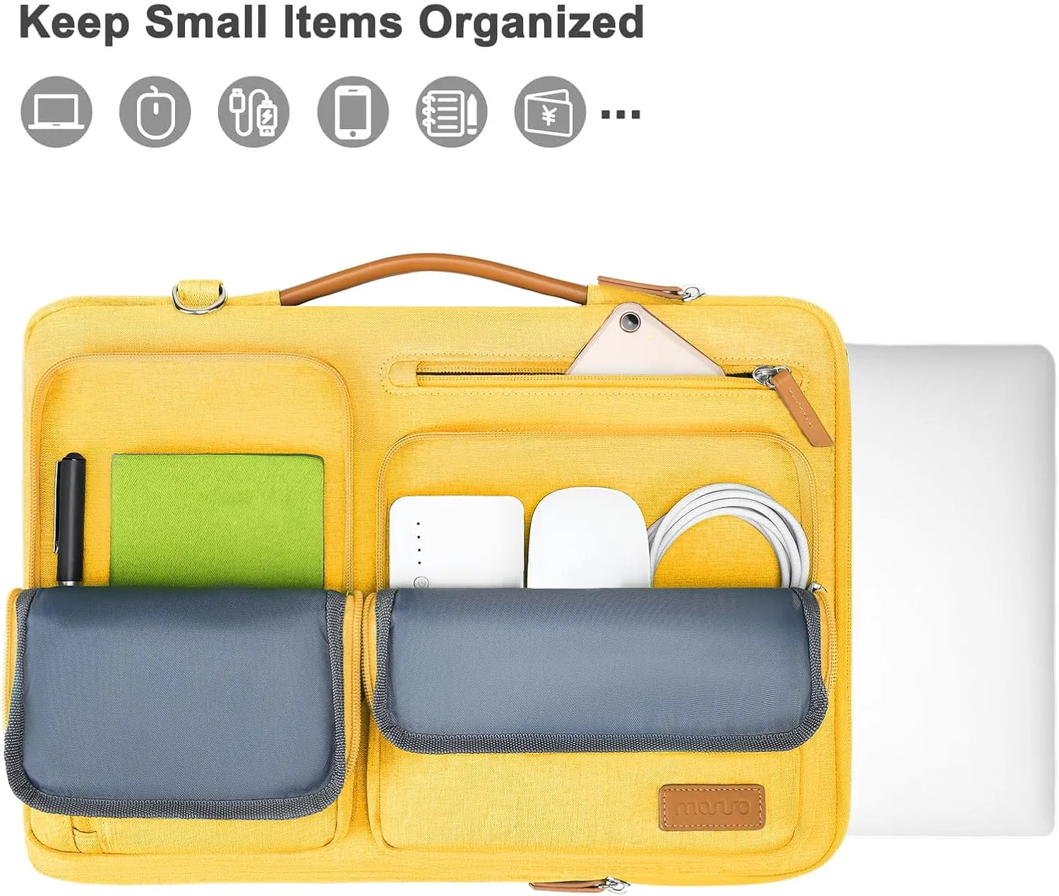 MOSISO 360 Protective Laptop Shoulder Bag,15-15.6 inch Computer Bags Compatible with MacBook Pro 16 inch, HP, Dell, Lenovo, Asus Notebook,Side Open Messenger Bag with 4 Zipper Pockets, Yellow