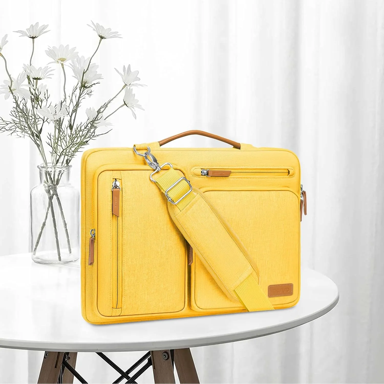 MOSISO 360 Protective Laptop Shoulder Bag,15-15.6 inch Computer Bags Compatible with MacBook Pro 16 inch, HP, Dell, Lenovo, Asus Notebook,Side Open Messenger Bag with 4 Zipper Pockets, Yellow