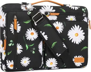 MOSISO 360 Protective Laptop Shoulder Bag,15-15.6 inch Side Open Messenger Computer Bag with 4 Zipper Pockets Compatible with MacBook Pro 16, HP, Dell, Lenovo, Asus Notebook, Bellis Perennis