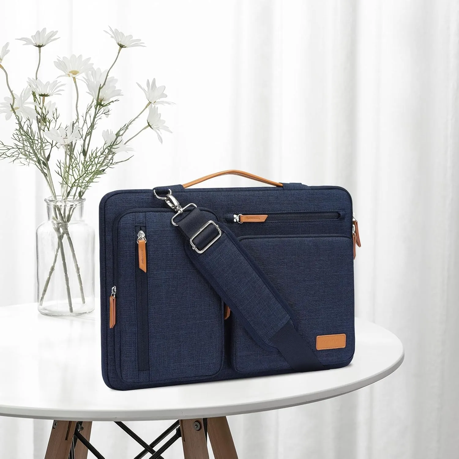 MOSISO 360 Protective Laptop Shoulder Bag,17-17.3 inch Computer Bags Compatible with MacBook, HP, Dell, Lenovo, Asus Notebook,Side Open Messenger Bag with 4 Zipper Pockets, Navy Blue