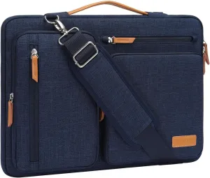 MOSISO 360 Protective Laptop Shoulder Bag,17-17.3 inch Computer Bags Compatible with MacBook, HP, Dell, Lenovo, Asus Notebook,Side Open Messenger Bag with 4 Zipper Pockets, Navy Blue
