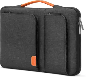 MOSISO 360 Protective Laptop Sleeve Compatible with MacBook Air 15 inch M3 M2 2024 2023 / Pro 15 A1990 A1707, Surface Laptop 15, HP Stream 14, Side Open Bag with 2 Accessory Pockets&Handle&Belt, Black