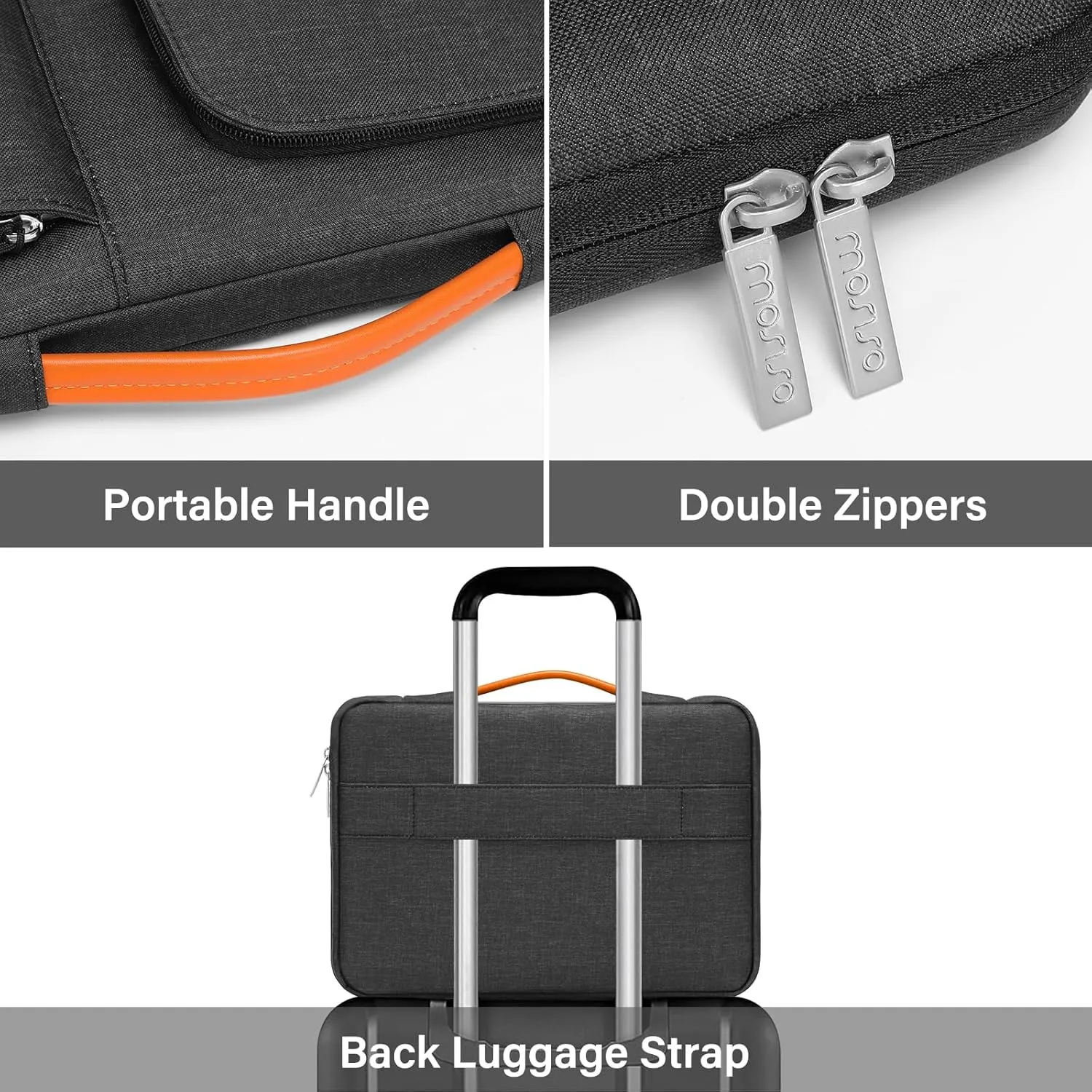 MOSISO 360 Protective Laptop Sleeve Compatible with MacBook Air 15 inch M3 M2 2024 2023 / Pro 15 A1990 A1707, Surface Laptop 15, HP Stream 14, Side Open Bag with 2 Accessory Pockets&Handle&Belt, Black
