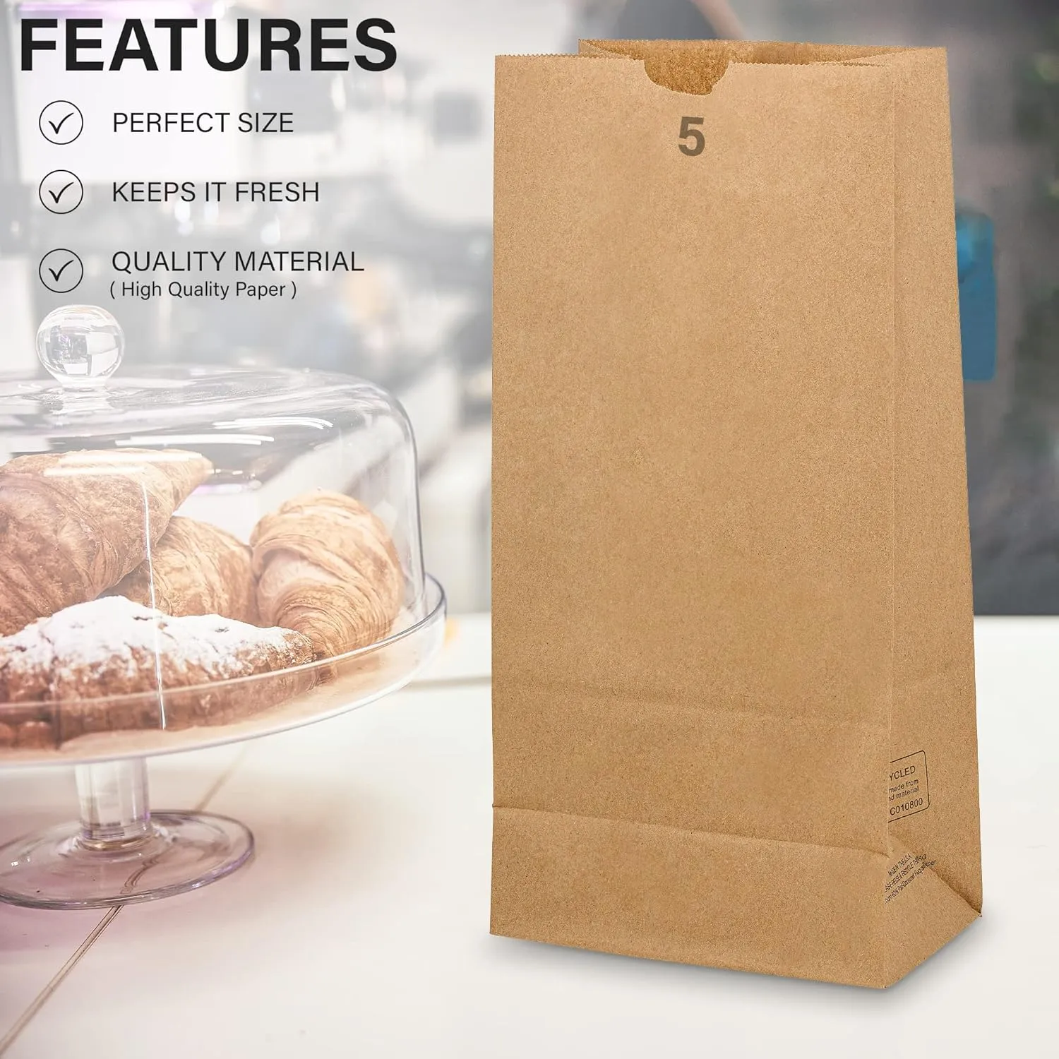 MT Products Brown Paper Bags 5 lb. - Kraft Paper Bakery and Grocery - Pack of 100