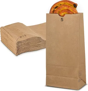 MT Products Brown Paper Bags 5 lb. - Kraft Paper Bakery and Grocery - Pack of 100
