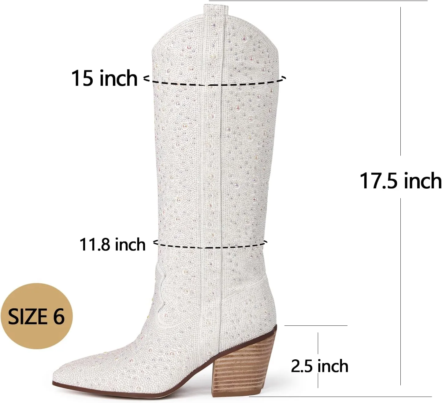 MUCCCUTE Women's Rhinestone Mid Calf Boots Sparkly Block Heel Cowboy Boots Glitter Boots
