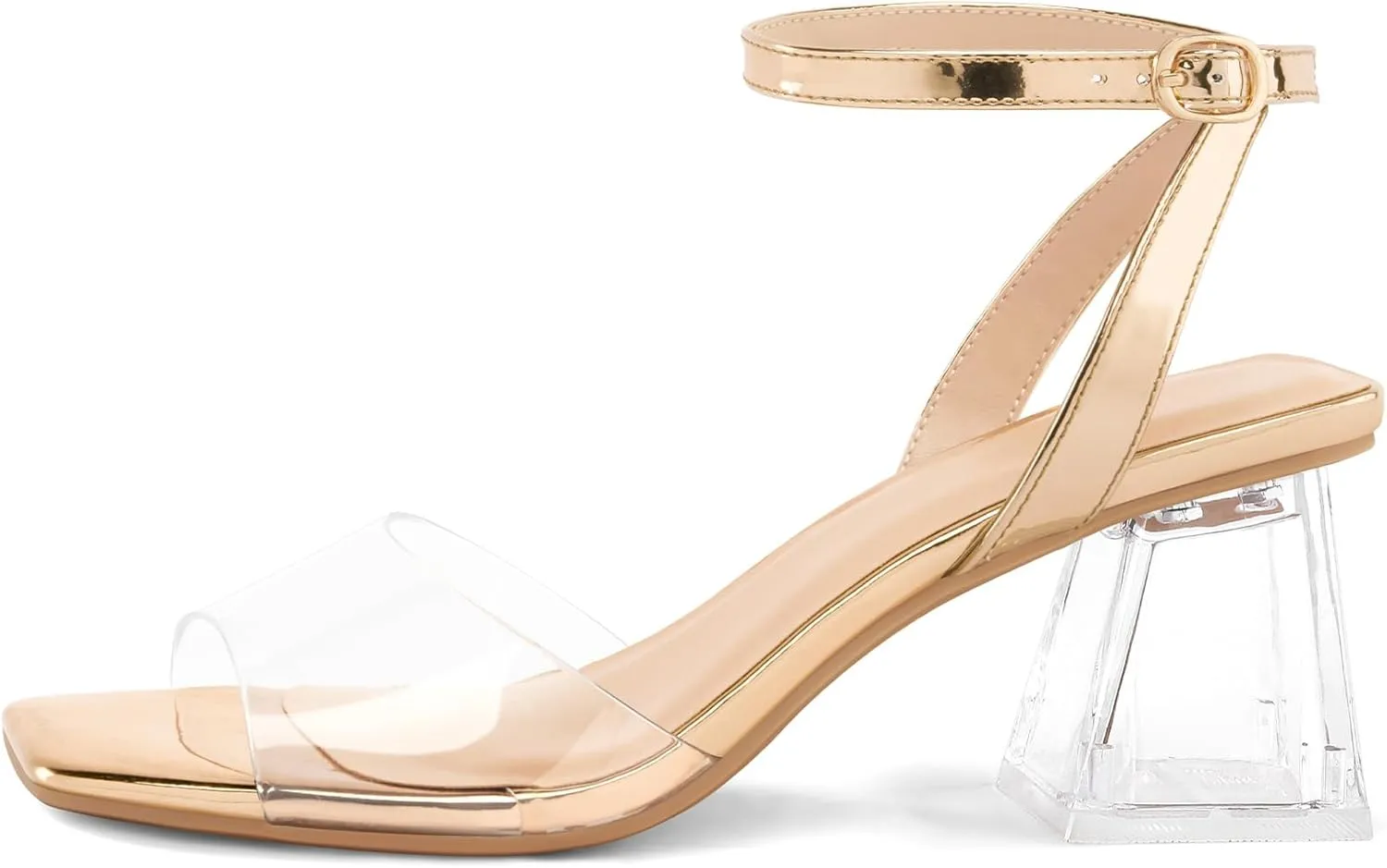 mysoft Women's Clear Heels Low Chunky Heel Open Toe Transparent Zebra Rhinestones Block Heeled Sandals Ankle Strap Shoes