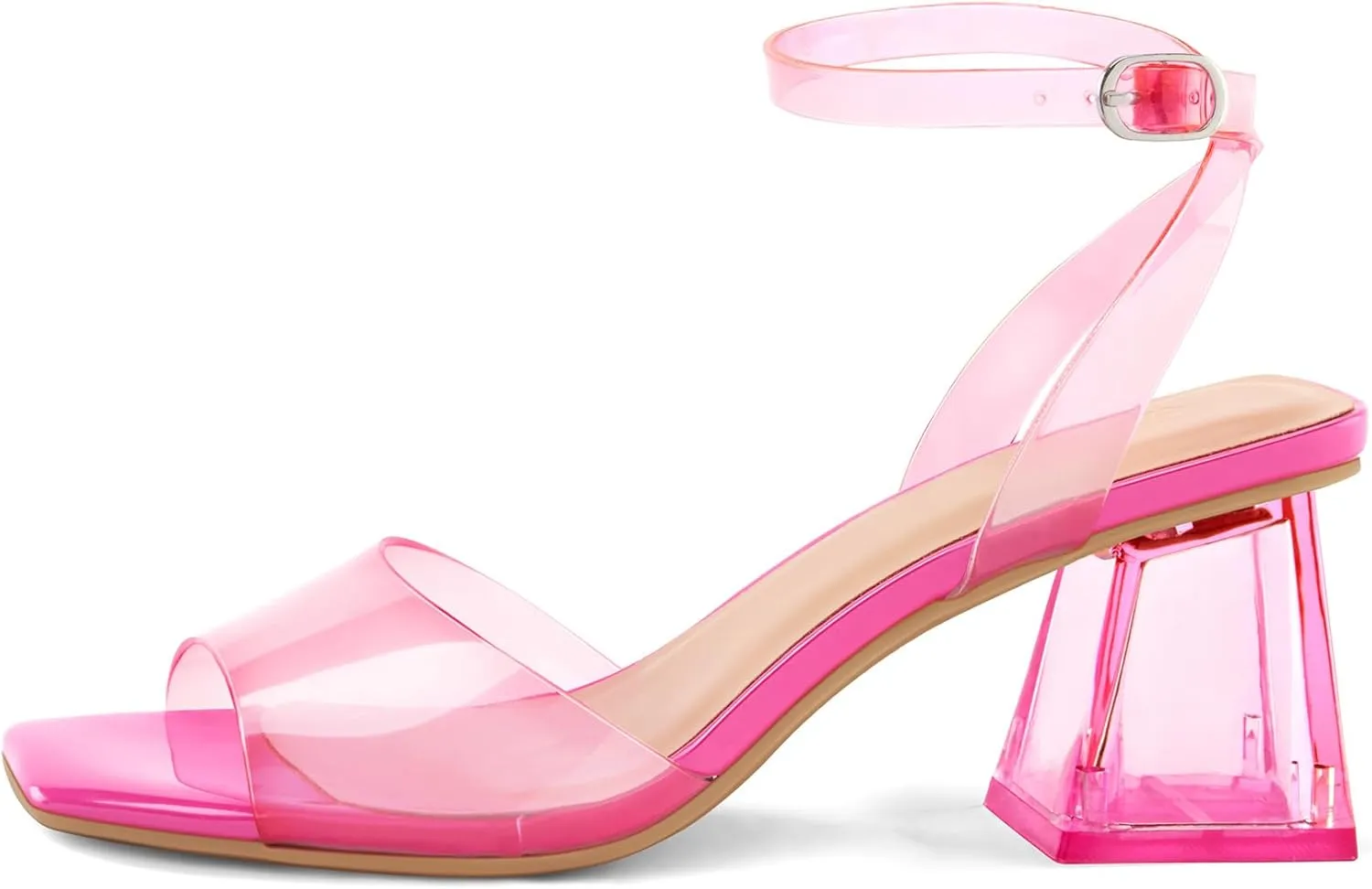 mysoft Women's Clear Heels Low Chunky Heel Open Toe Transparent Zebra Rhinestones Block Heeled Sandals Ankle Strap Shoes