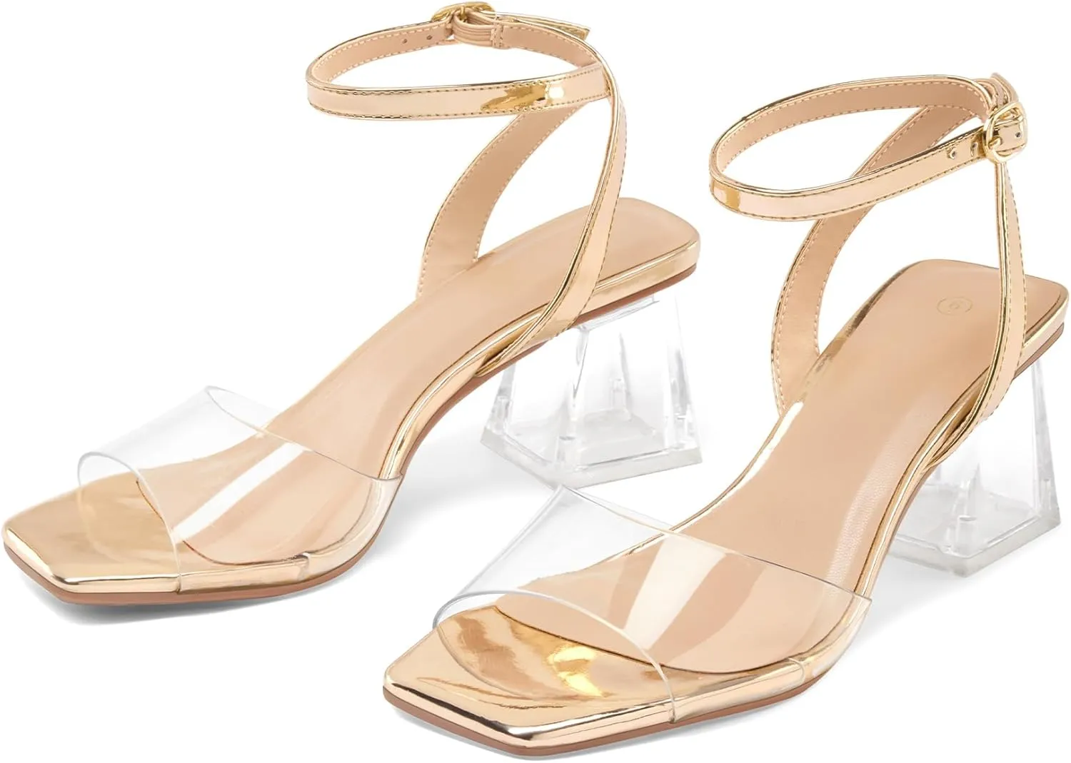 mysoft Women's Clear Heels Low Chunky Heel Open Toe Transparent Zebra Rhinestones Block Heeled Sandals Ankle Strap Shoes