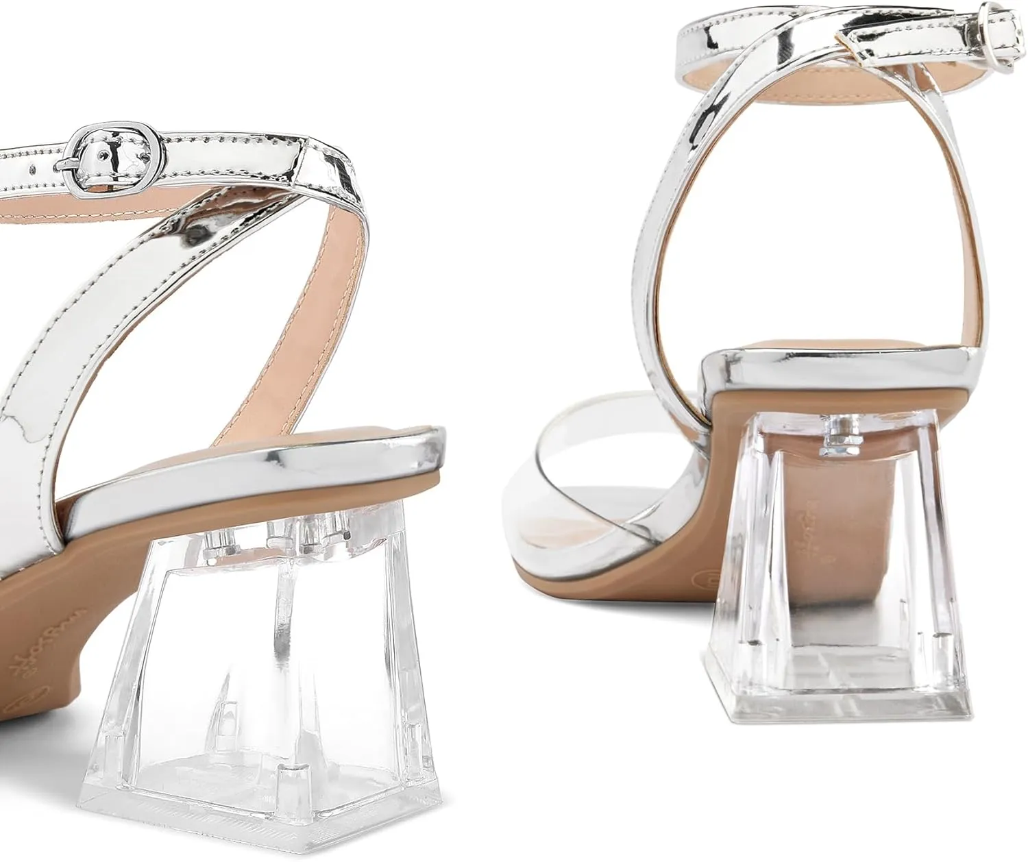 mysoft Women's Clear Heels Low Chunky Heel Open Toe Transparent Zebra Rhinestones Block Heeled Sandals Ankle Strap Shoes