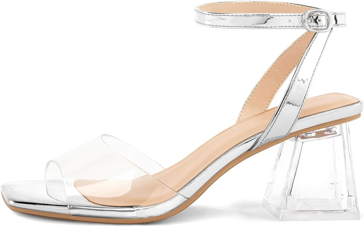 mysoft Women's Clear Heels Low Chunky Heel Open Toe Transparent Zebra Rhinestones Block Heeled Sandals Ankle Strap Shoes