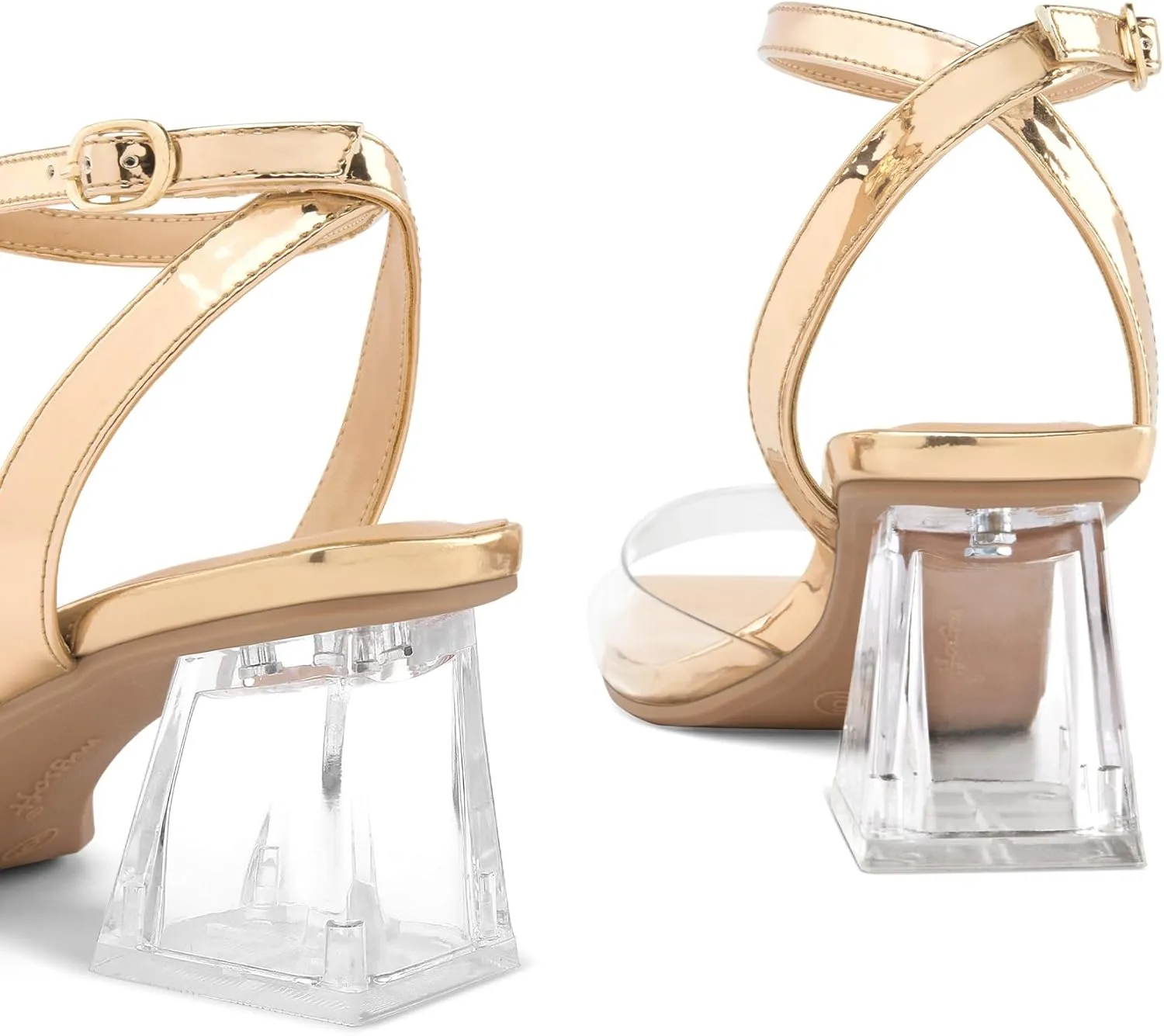 mysoft Women's Clear Heels Low Chunky Heel Open Toe Transparent Zebra Rhinestones Block Heeled Sandals Ankle Strap Shoes