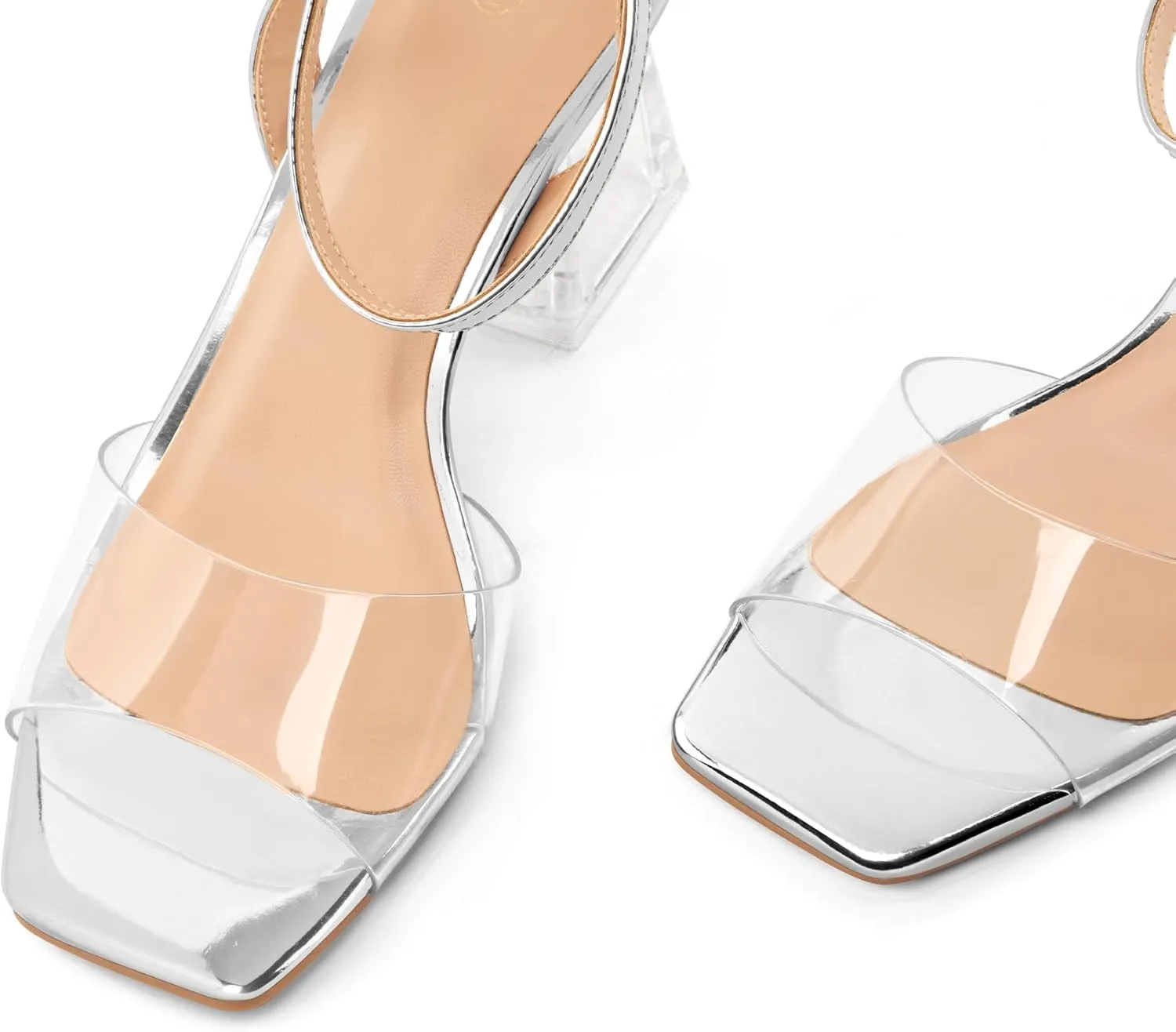mysoft Women's Clear Heels Low Chunky Heel Open Toe Transparent Zebra Rhinestones Block Heeled Sandals Ankle Strap Shoes