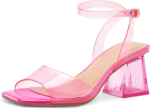 mysoft Women's Clear Heels Low Chunky Heel Open Toe Transparent Zebra Rhinestones Block Heeled Sandals Ankle Strap Shoes