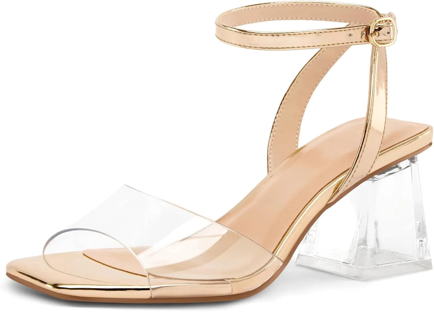 mysoft Women's Clear Heels Low Chunky Heel Open Toe Transparent Zebra Rhinestones Block Heeled Sandals Ankle Strap Shoes