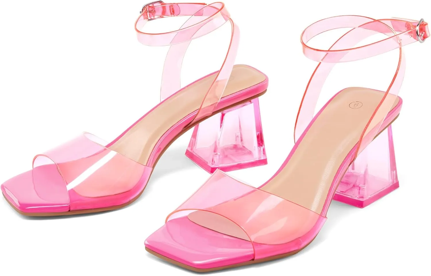 mysoft Women's Clear Heels Low Chunky Heel Open Toe Transparent Zebra Rhinestones Block Heeled Sandals Ankle Strap Shoes