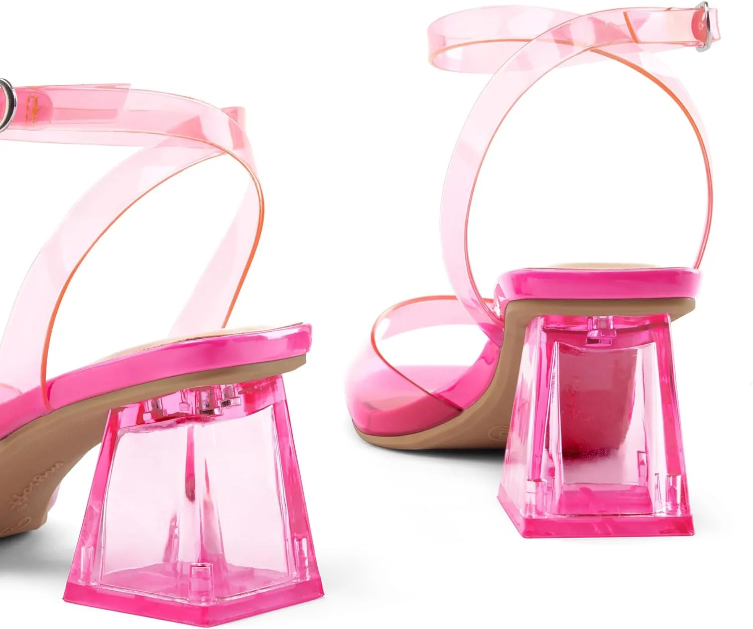 mysoft Women's Clear Heels Low Chunky Heel Open Toe Transparent Zebra Rhinestones Block Heeled Sandals Ankle Strap Shoes