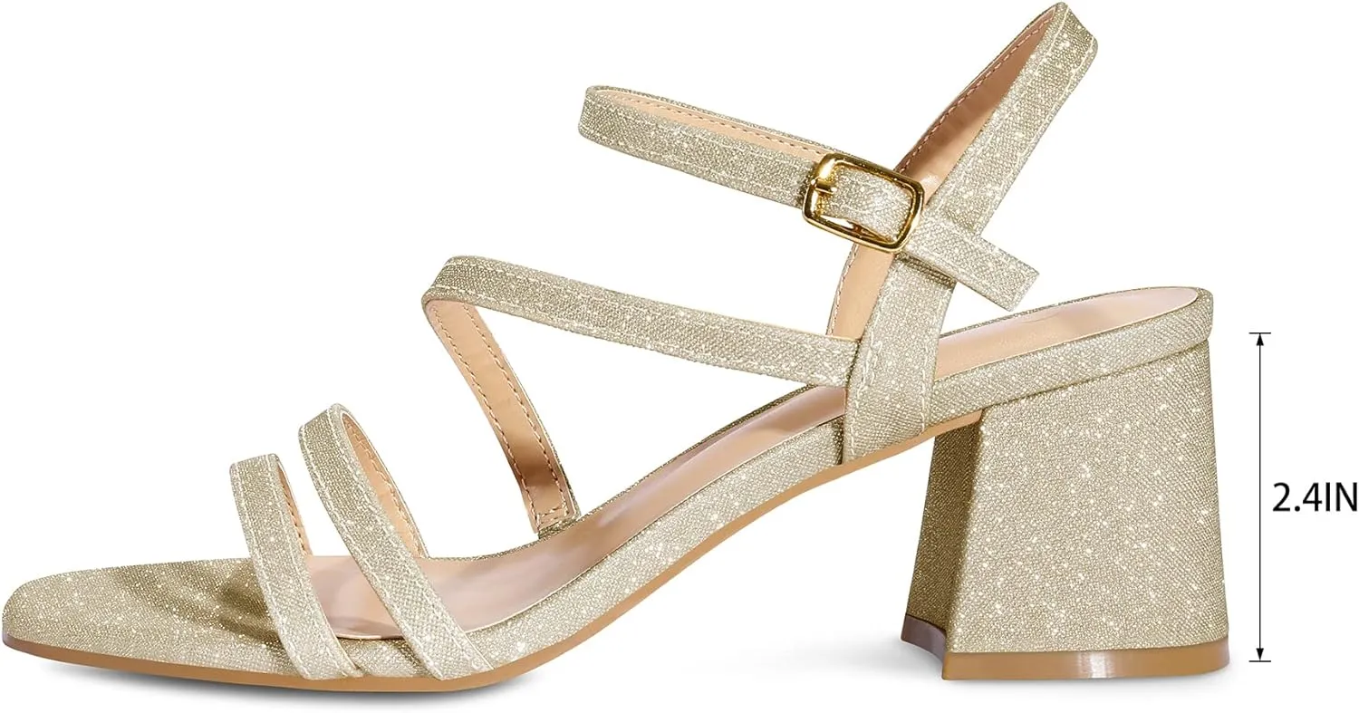 mysoft Women's Strappy Low Chunky Block Heel Sandals Open Toe Dress Shoes