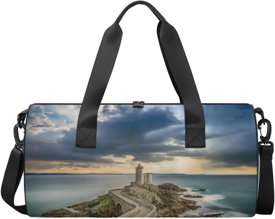 Nautical Lighthouse Travel Duffel Bag Coastal Coast Ocean Sports Gym Bag Men Women Sports Travel Luggage Bag 17.6”×9”×9 “ Duffel Bag Weekend Overnight Gym Bag Nvenient For Carrying