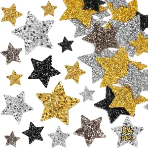 NiArt 84PCS Star Iron-On Patch Set, Crystal Rhinestone Star Appliques, Sparkling DIY Decorations for Clothing, Bags, Hats, Backpacks and Craft Projects, Easy to Apply and Durable (4 Colors, 4 Sizes)
