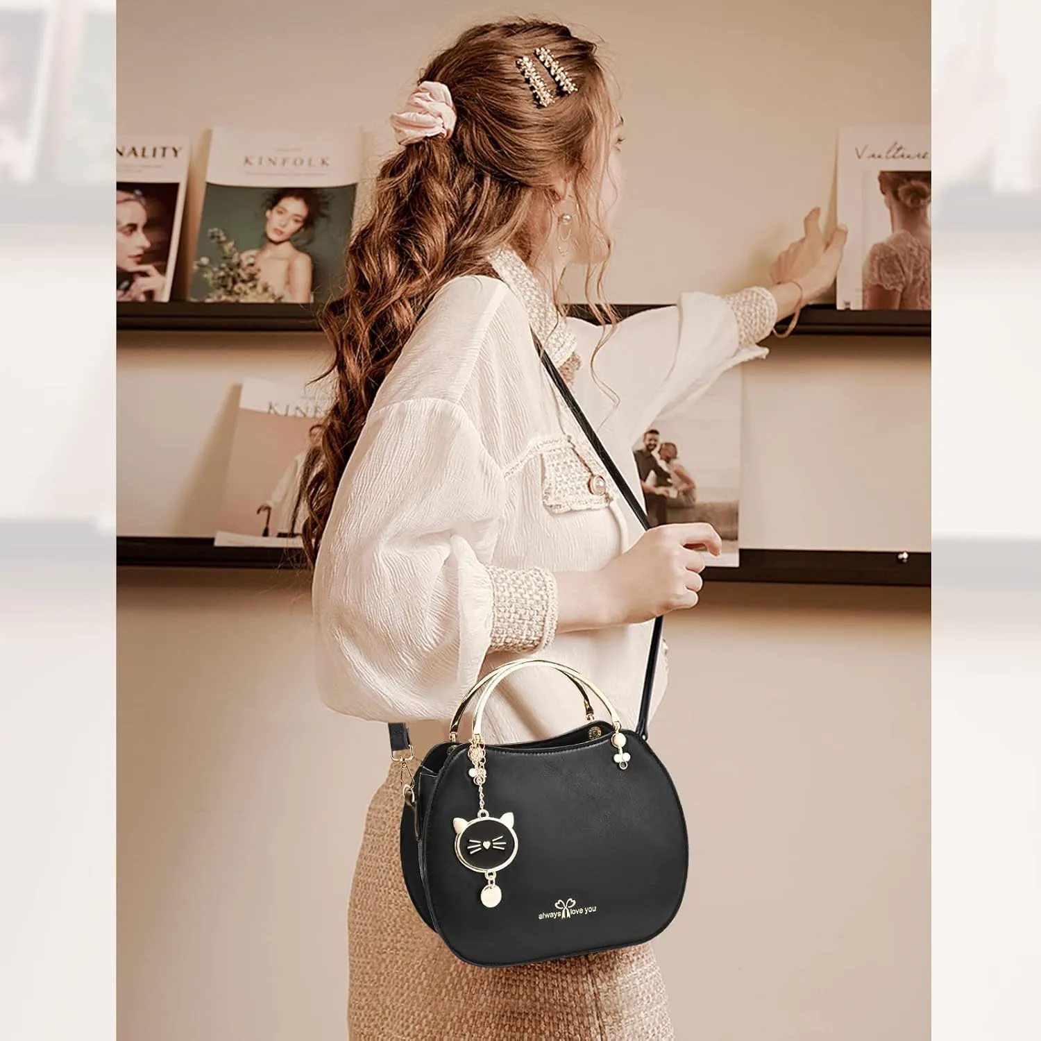 NICOLE & DORIS Women Crossbody Bag Round Handbag Shoulder Bags PU Leather Top Handle Bags Girls Messenger Bags Cute Handbag