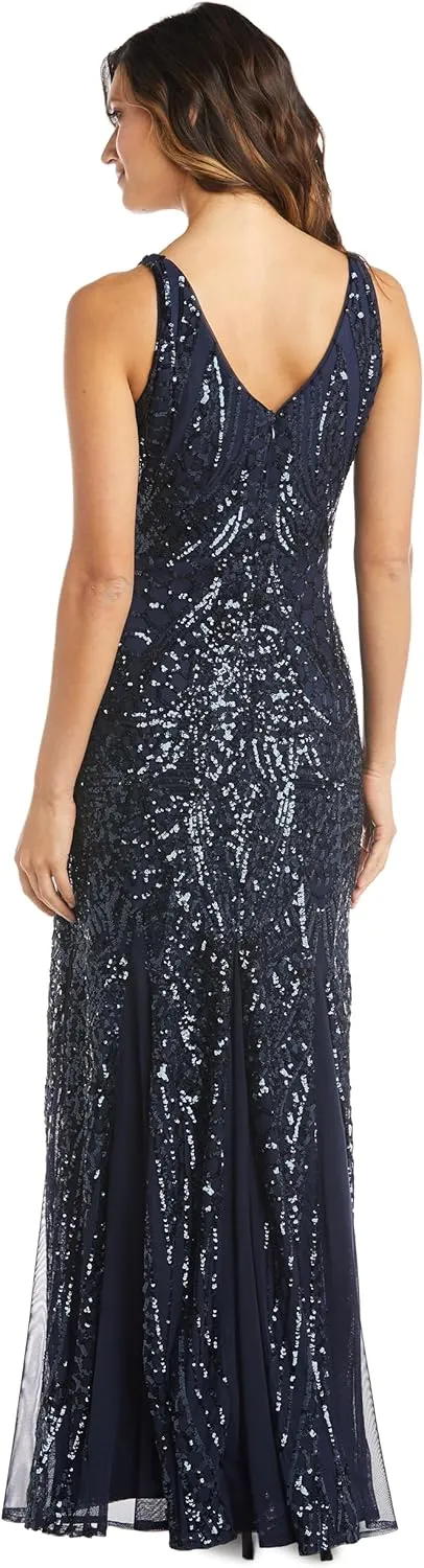NIGHTWAY Women's Long Embellished Cocktail Dress