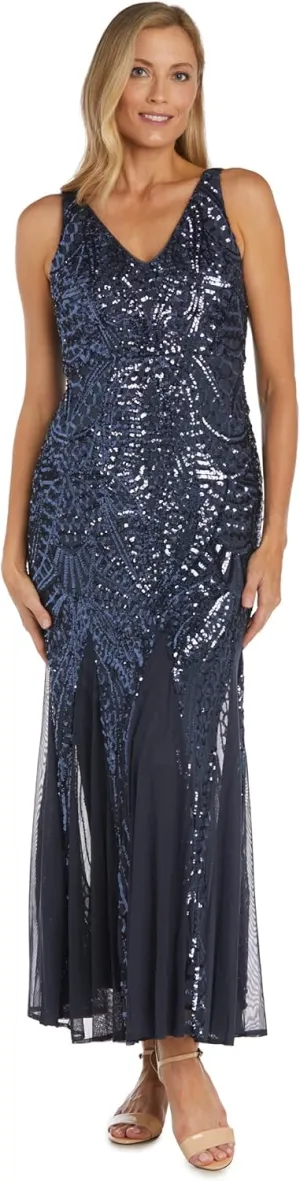NIGHTWAY Women's Long Embellished Cocktail Dress