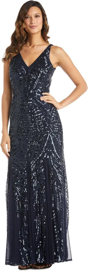 NIGHTWAY Women's Long Embellished Cocktail Dress