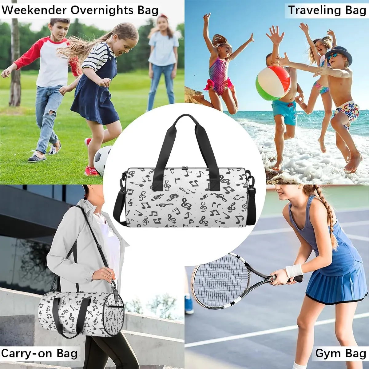 Notes Music Gym Bag for Women Men Lightweight Weekender Travel Bag Stylish Duffle Bag for Gym Travel Overnight Carry On