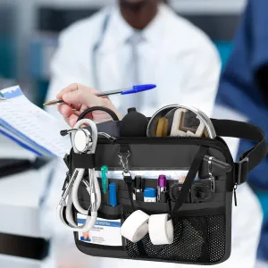 Nurse Fanny Utility Waist Pack,BetterJonny Multi Compartment Medical Gear Pocket Belt Bag with Extension Strap Nursing Organizer Pouch for Stethoscopes,Bandage Scissors Other Medical Supplies(Black)
