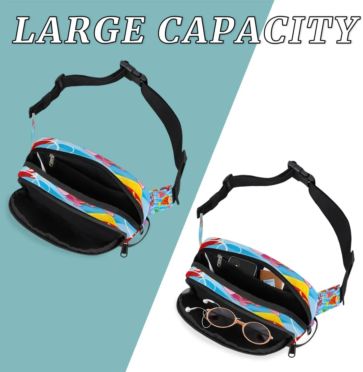 Ocean Fish Starfish Pearl Fanny Pack for Women Men Waterproof Belt Bag Crossbody Waist Bag with Adjustable Strap Fashion Waist Packs for Casual Running Gym Hiking Travel Workout Cycling