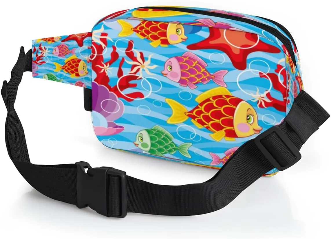 Ocean Fish Starfish Pearl Fanny Pack for Women Men Waterproof Belt Bag Crossbody Waist Bag with Adjustable Strap Fashion Waist Packs for Casual Running Gym Hiking Travel Workout Cycling