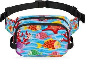 Ocean Fish Starfish Pearl Fanny Pack for Women Men Waterproof Belt Bag Crossbody Waist Bag with Adjustable Strap Fashion Waist Packs for Casual Running Gym Hiking Travel Workout Cycling