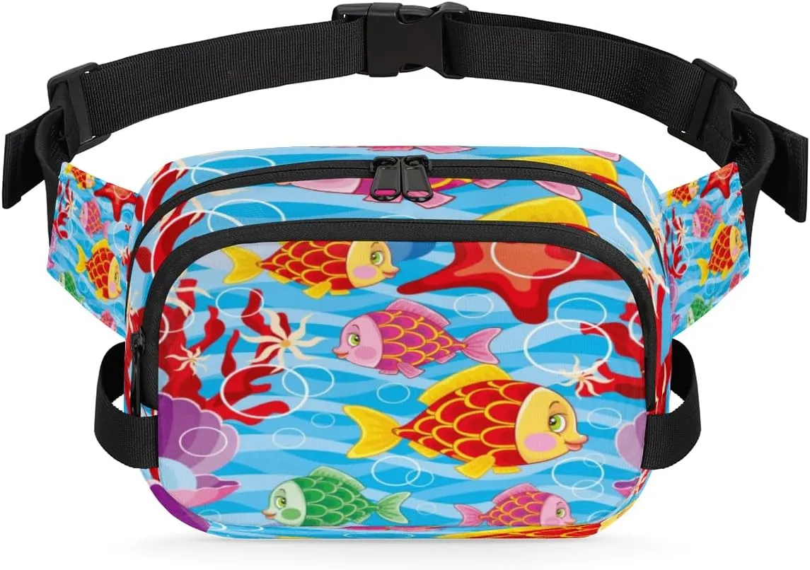 Ocean Fish Starfish Pearl Fanny Pack for Women Men Waterproof Belt Bag Crossbody Waist Bag with Adjustable Strap Fashion Waist Packs for Casual Running Gym Hiking Travel Workout Cycling