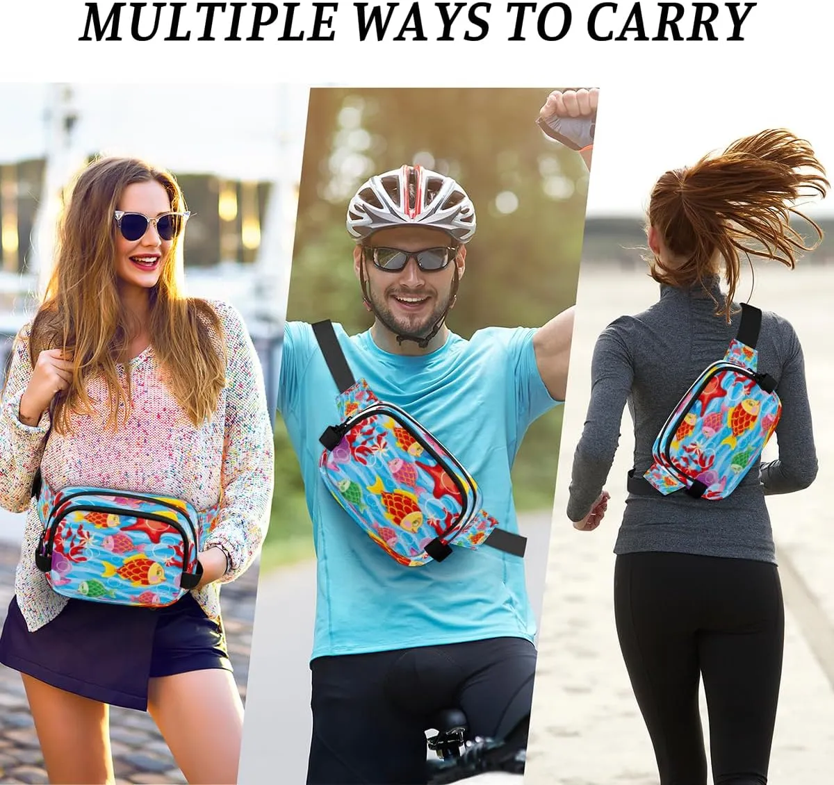 Ocean Fish Starfish Pearl Fanny Pack for Women Men Waterproof Belt Bag Crossbody Waist Bag with Adjustable Strap Fashion Waist Packs for Casual Running Gym Hiking Travel Workout Cycling