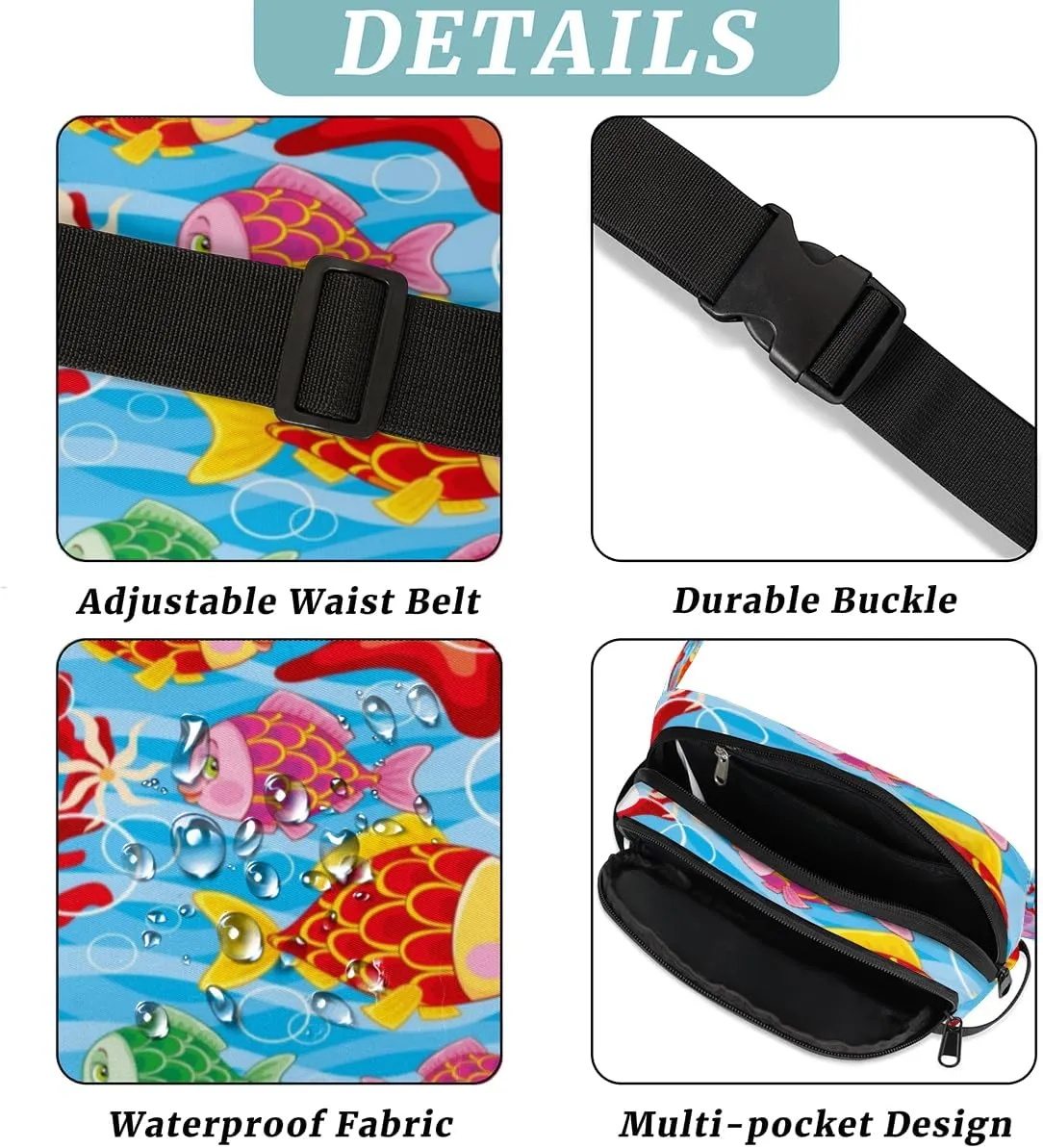 Ocean Fish Starfish Pearl Fanny Pack for Women Men Waterproof Belt Bag Crossbody Waist Bag with Adjustable Strap Fashion Waist Packs for Casual Running Gym Hiking Travel Workout Cycling