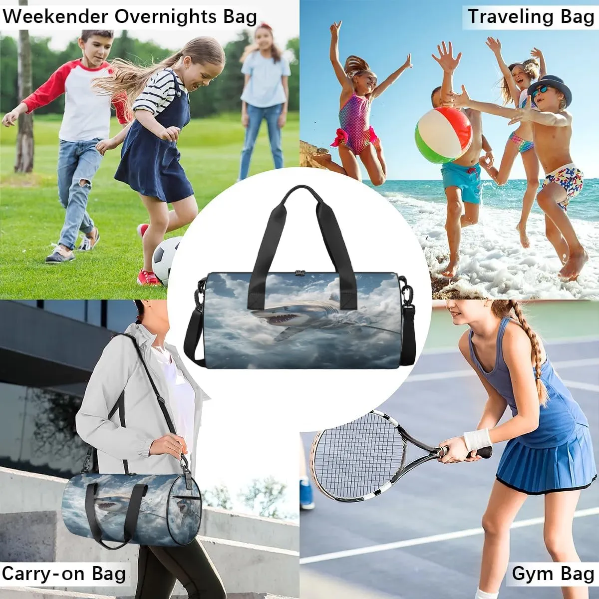 Ocean Shark Gym Bag for Women Men Lightweight Weekender Travel Bag Stylish Duffle Bag for Gym Travel Overnight Carry On
