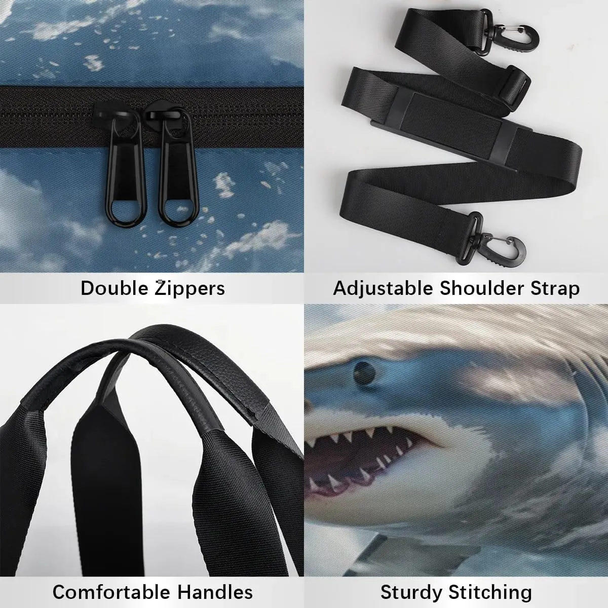 Ocean Shark Gym Bag for Women Men Lightweight Weekender Travel Bag Stylish Duffle Bag for Gym Travel Overnight Carry On