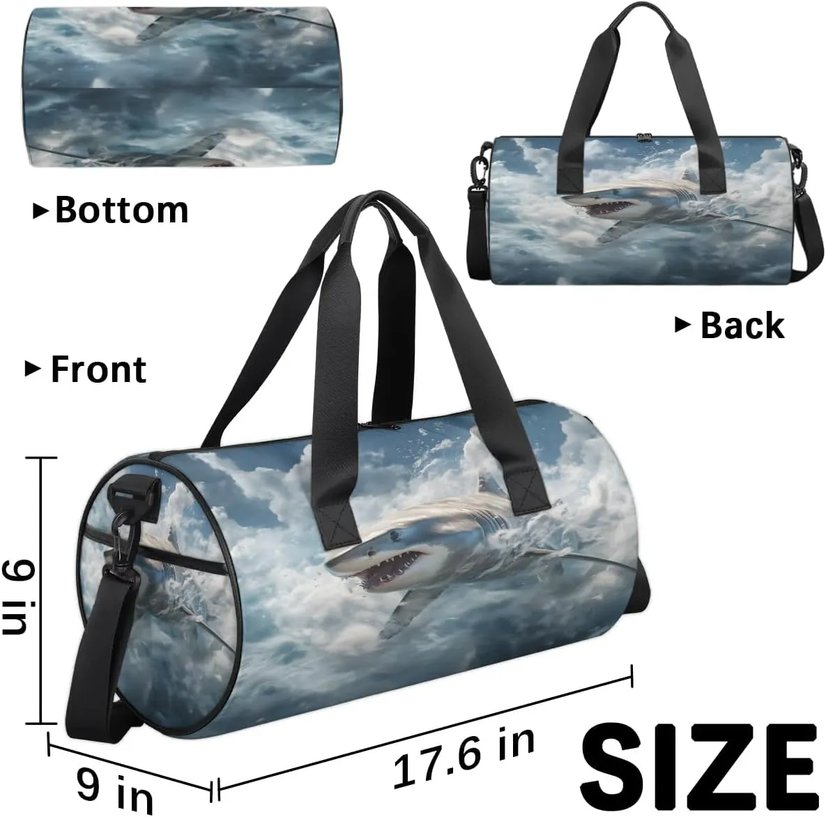 Ocean Shark Gym Bag for Women Men Lightweight Weekender Travel Bag Stylish Duffle Bag for Gym Travel Overnight Carry On