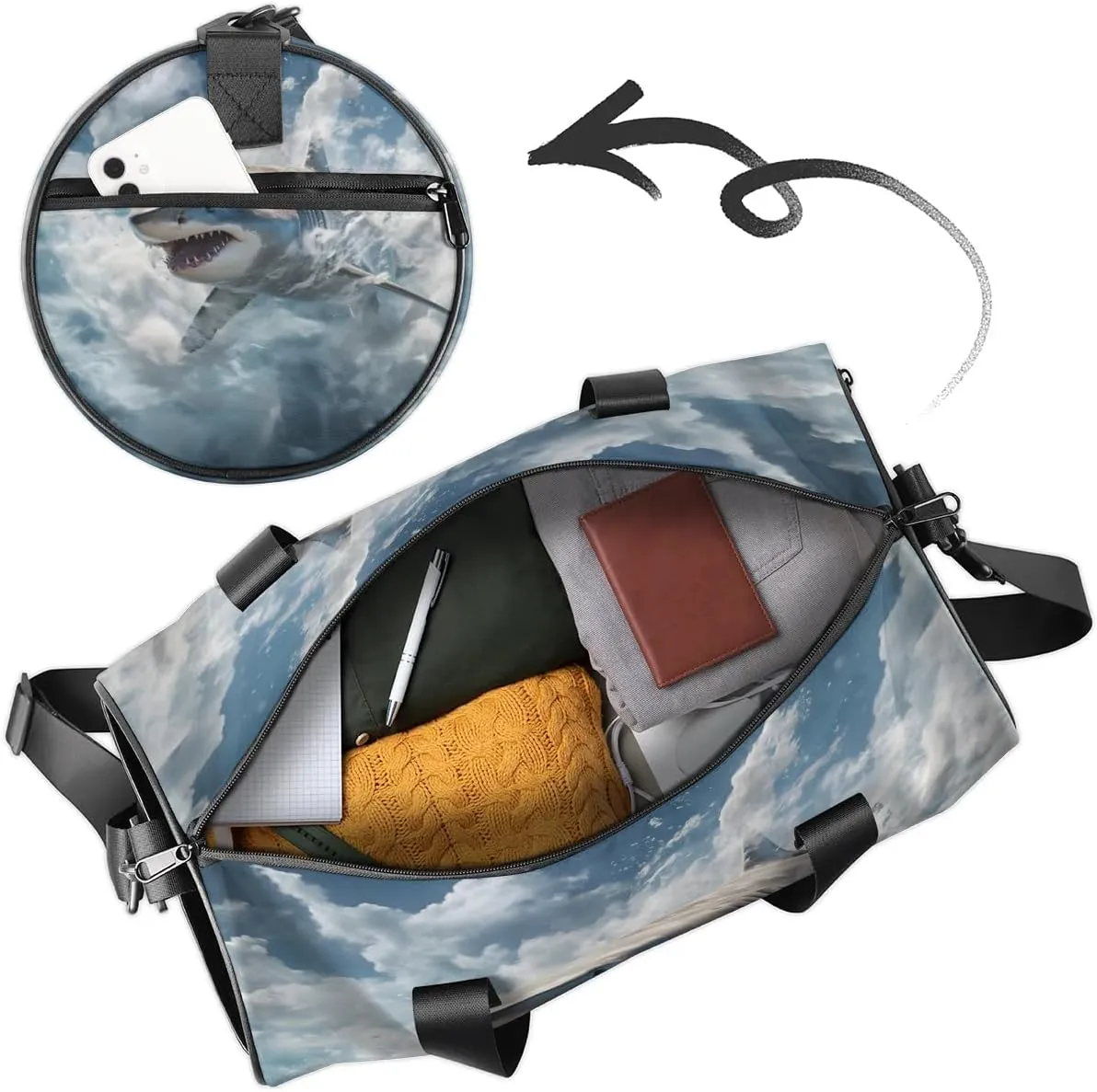 Ocean Shark Gym Bag for Women Men Lightweight Weekender Travel Bag Stylish Duffle Bag for Gym Travel Overnight Carry On