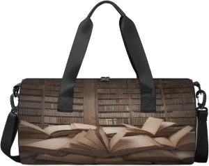 Old Bookshelf Books Travel Duffel Bag Vintage Bookshelf Sports Gym Bag Men Women Sports Travel Luggage Bag 17.6”×9”×9 “ Duffel Bag Weekend Overnight Gym Bag Nvenient For Carrying