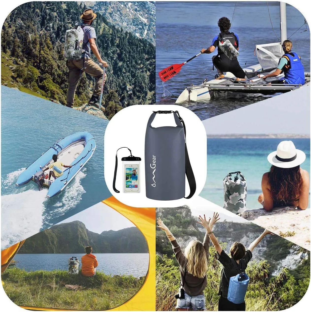 OMGear Waterproof Dry Bag Backpack Phone Pouch 40L/30L/20L/10L/5L Floating Dry Sack for Kayaking Boating Outdoors Activities