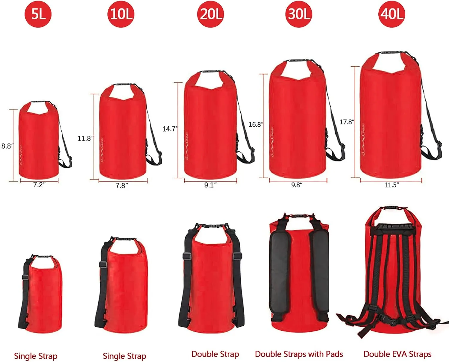 OMGear Waterproof Dry Bag Backpack Phone Pouch 40L/30L/20L/10L/5L Floating Dry Sack for Kayaking Boating Outdoors Activities