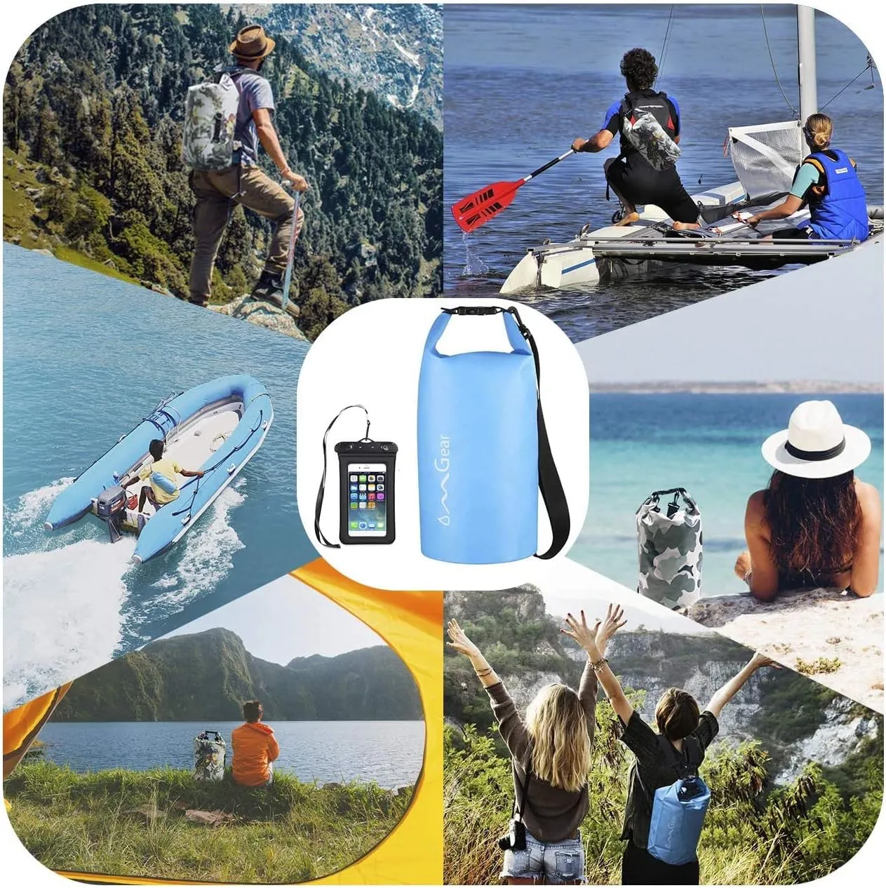OMGear Waterproof Dry Bag Backpack Phone Pouch 40L/30L/20L/10L/5L Floating Dry Sack for Kayaking Boating Outdoors Activities