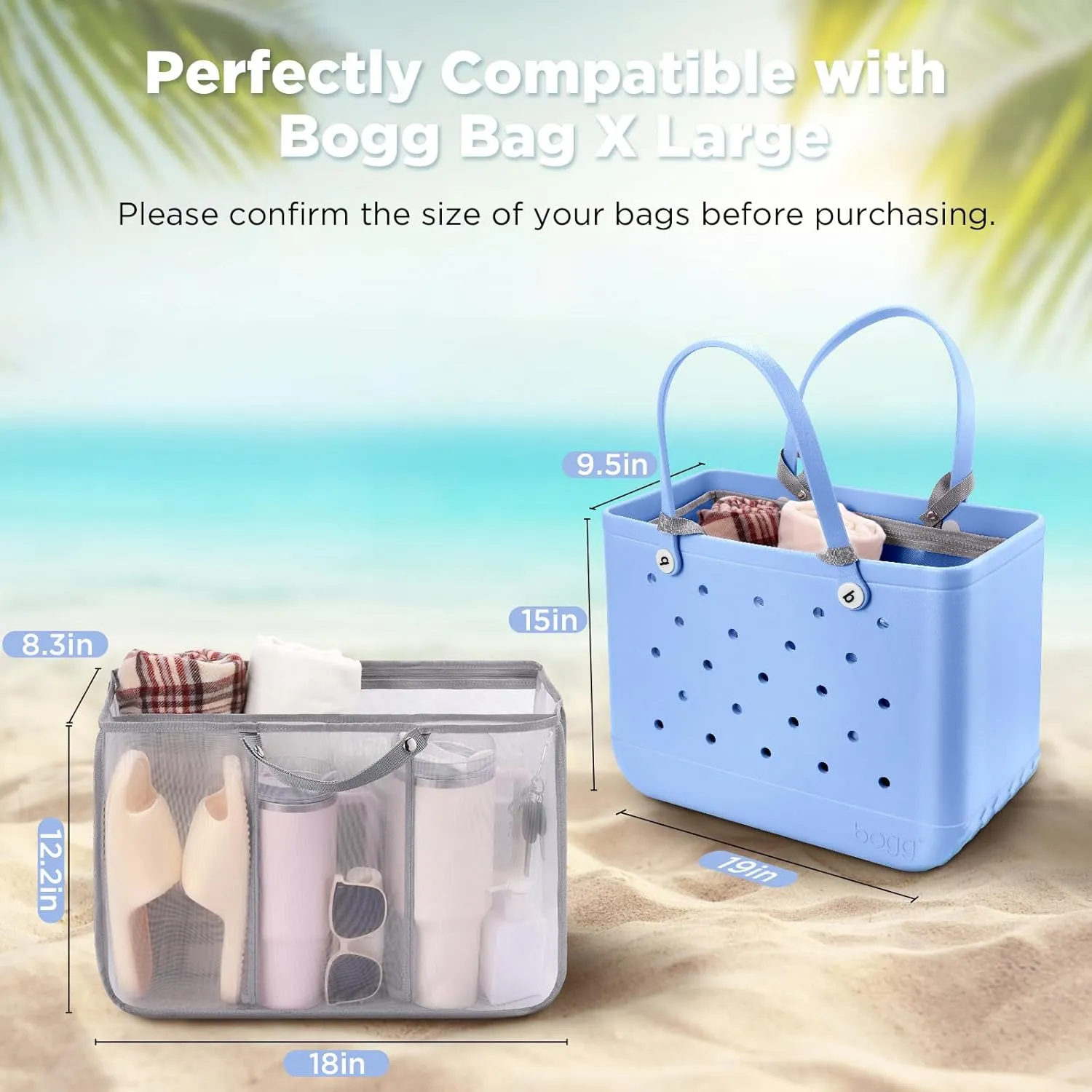 OUTXE Beach Bag Organizer Compatible with X Large Bogg Bag Accessories Inserts, Lightweight Mesh Insert Divider Pouch for Original XL Bogg Bags, Beach Tote Bags Insert for Organizing