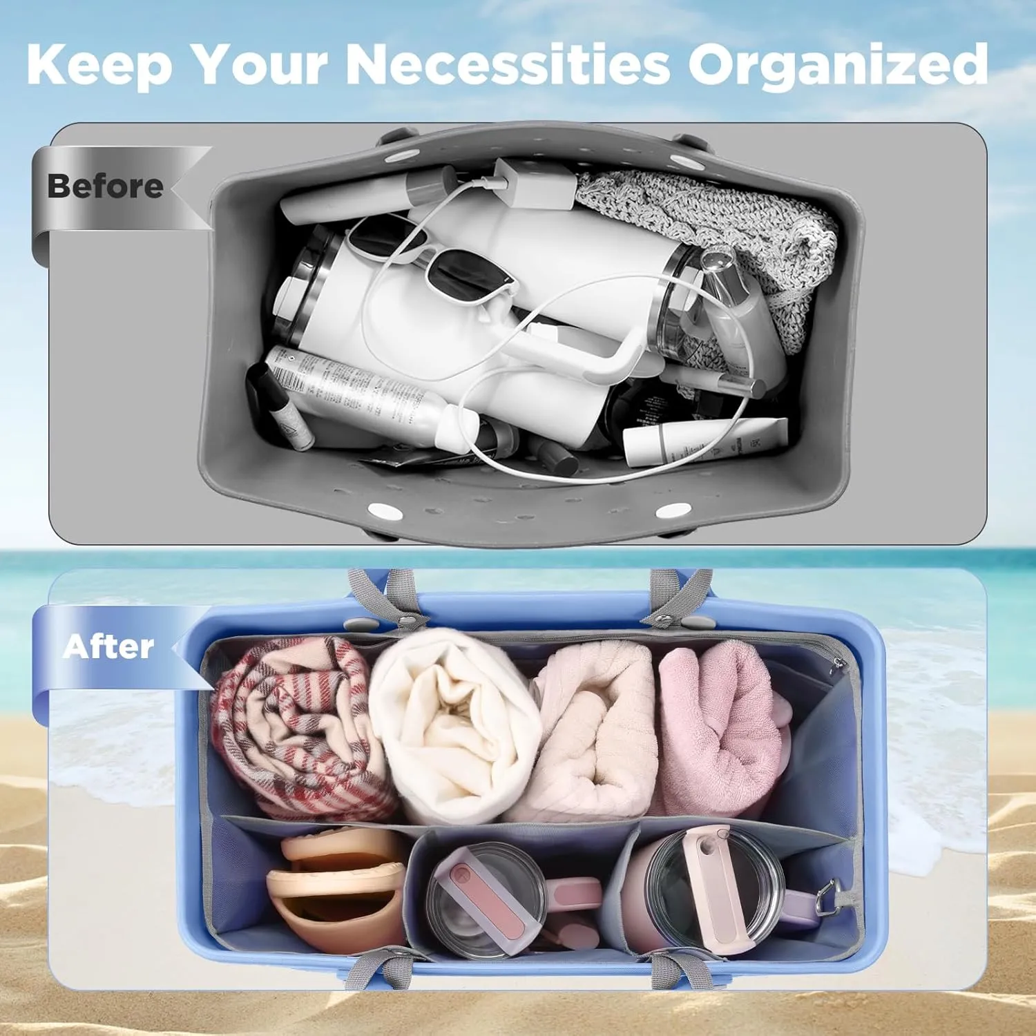OUTXE Beach Bag Organizer Compatible with X Large Bogg Bag Accessories Inserts, Lightweight Mesh Insert Divider Pouch for Original XL Bogg Bags, Beach Tote Bags Insert for Organizing
